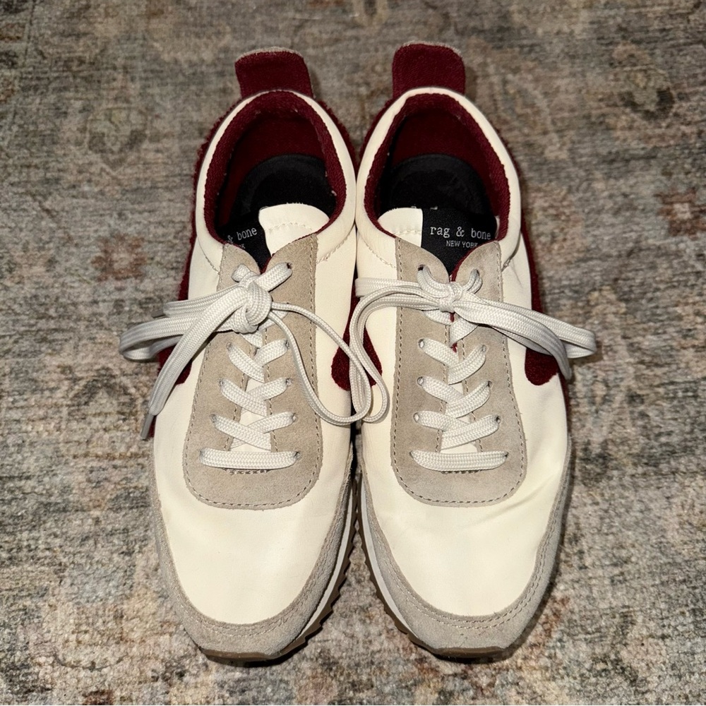 rag & bone White and Red Sneakers with Suede and Canvas Design